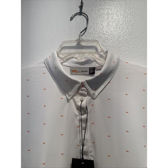 KJUS Women’s Size 38 Dana Pointed Long Sleeve Polo Shirt White Orange READ - Picture 2 of 11